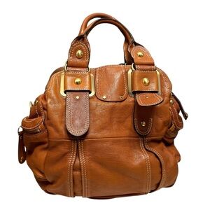 Hype Brown Supple Thick Leather Pleated Slouchy Hobo Handbag Large